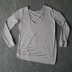 High Life Criss Cross Back Top Long Sleeve‎ Gray Yoga Workout Shirt